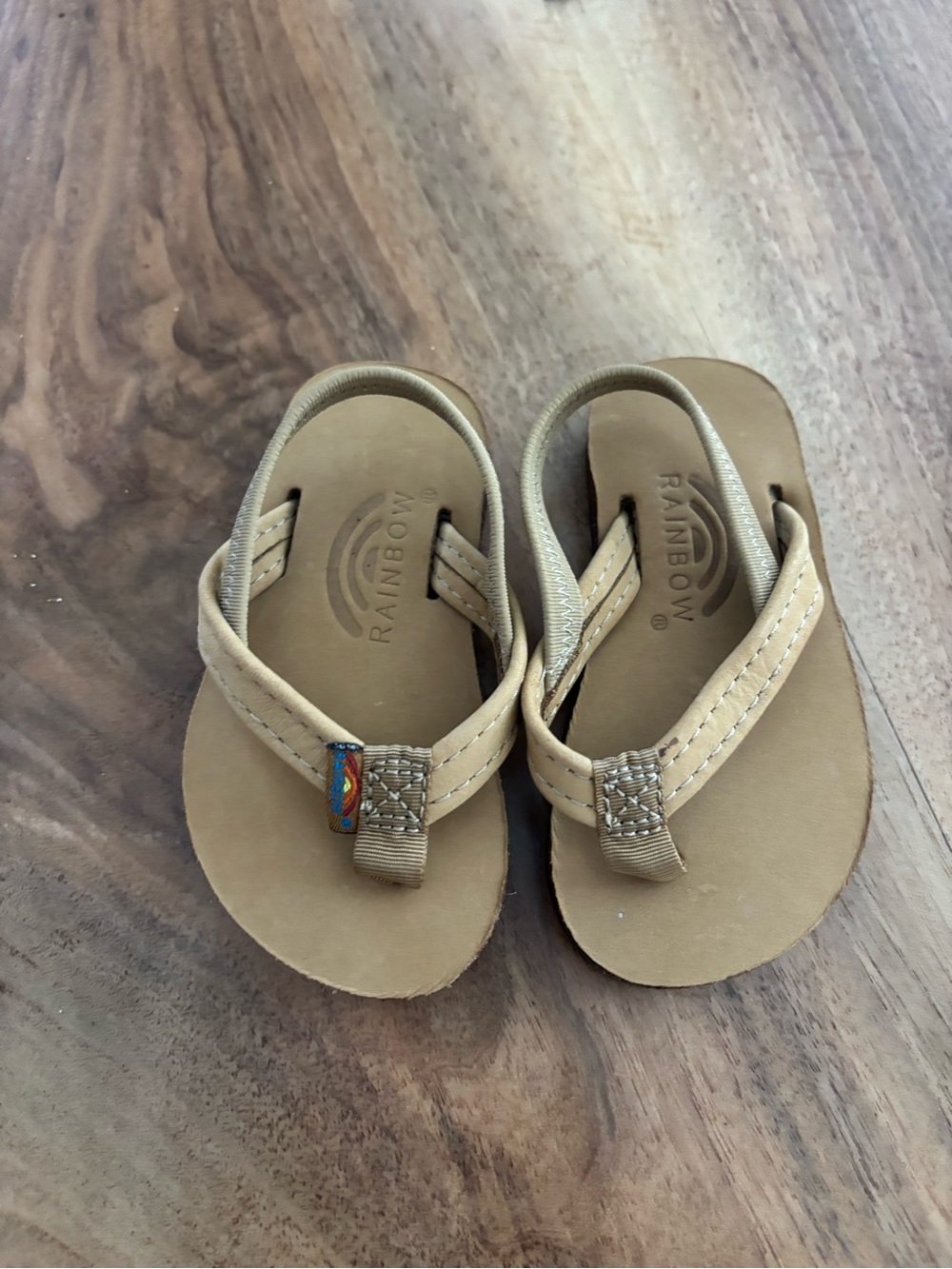 Rainbow Kids Tan Leather Toe-Post Flip Flops